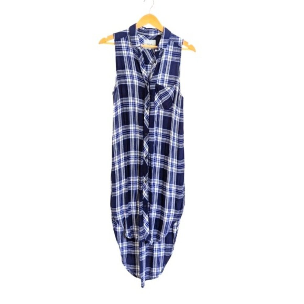 Rails Jordyn Blue Plaid Long Button Up Shirt High… - image 2
